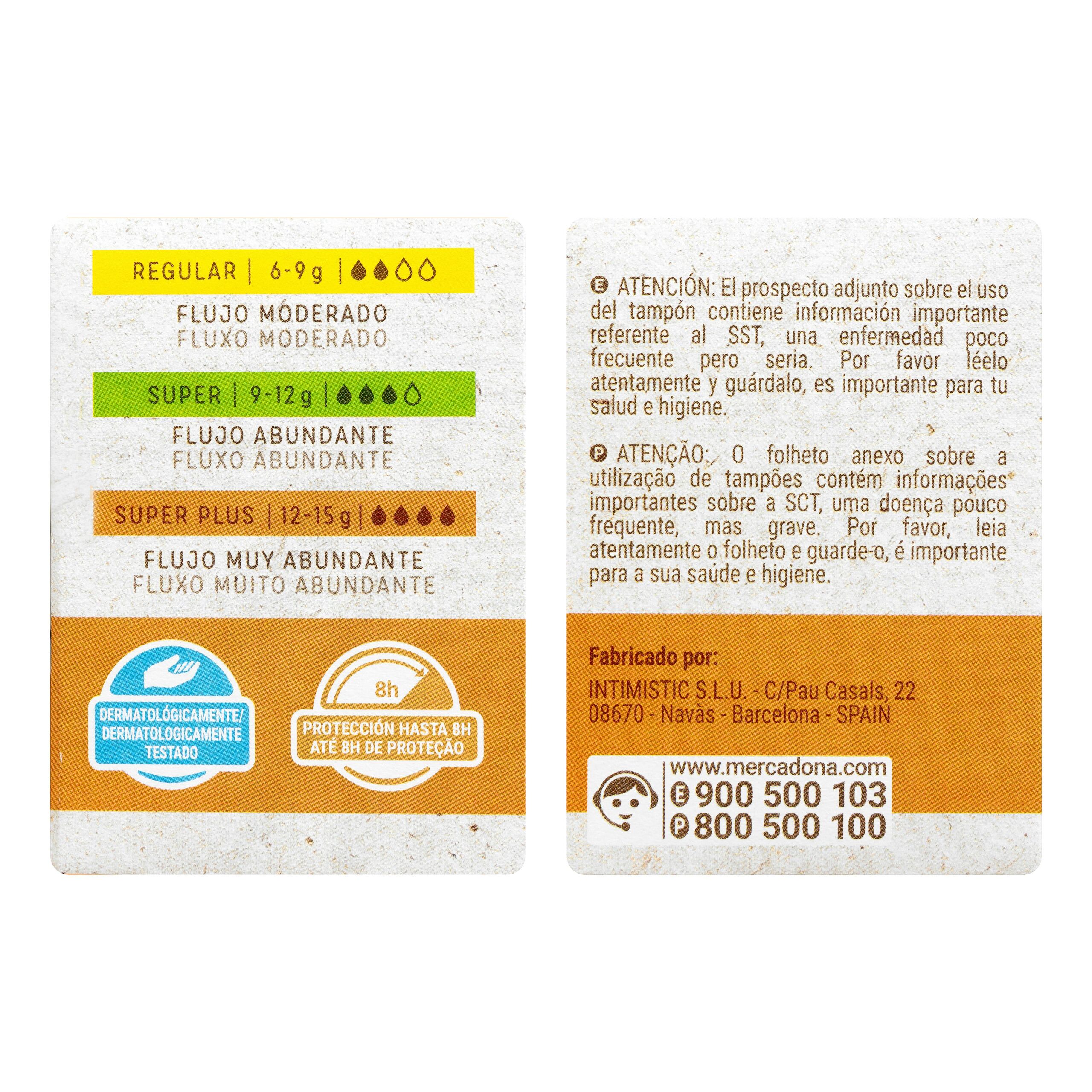 Etiqueta Tampones super plus Deliplus 100% algodón